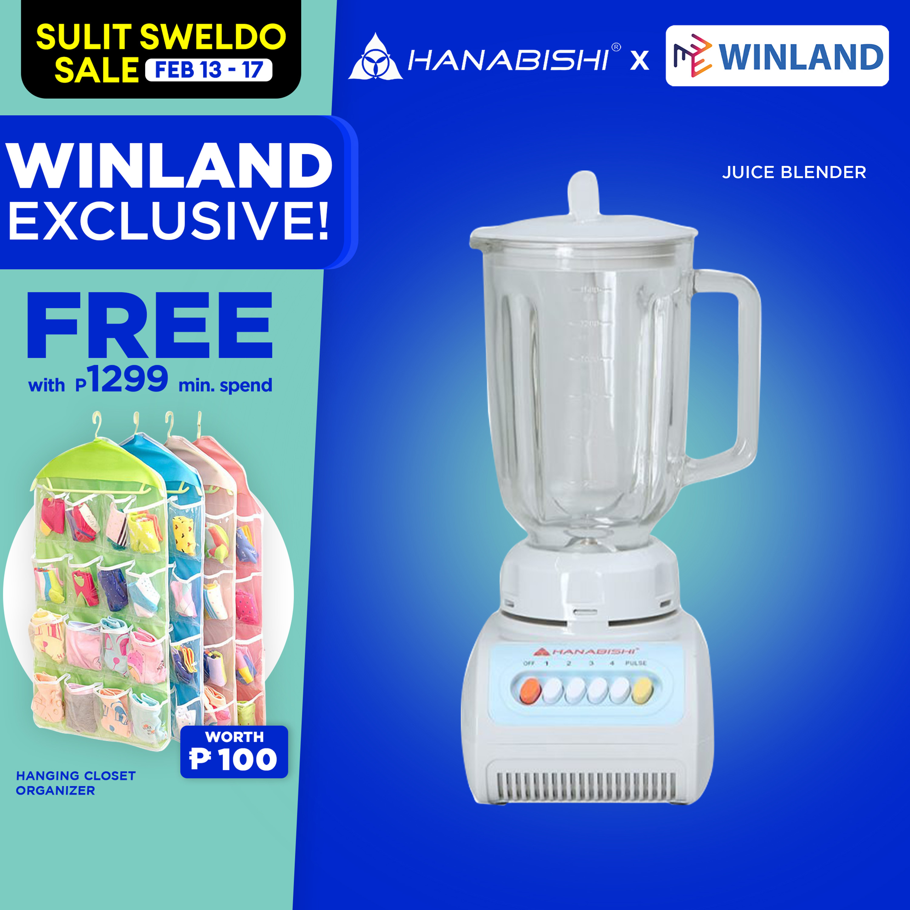 HANABISHI by Winland Juice Blender 1.5L Glass Jar 4 button speeds