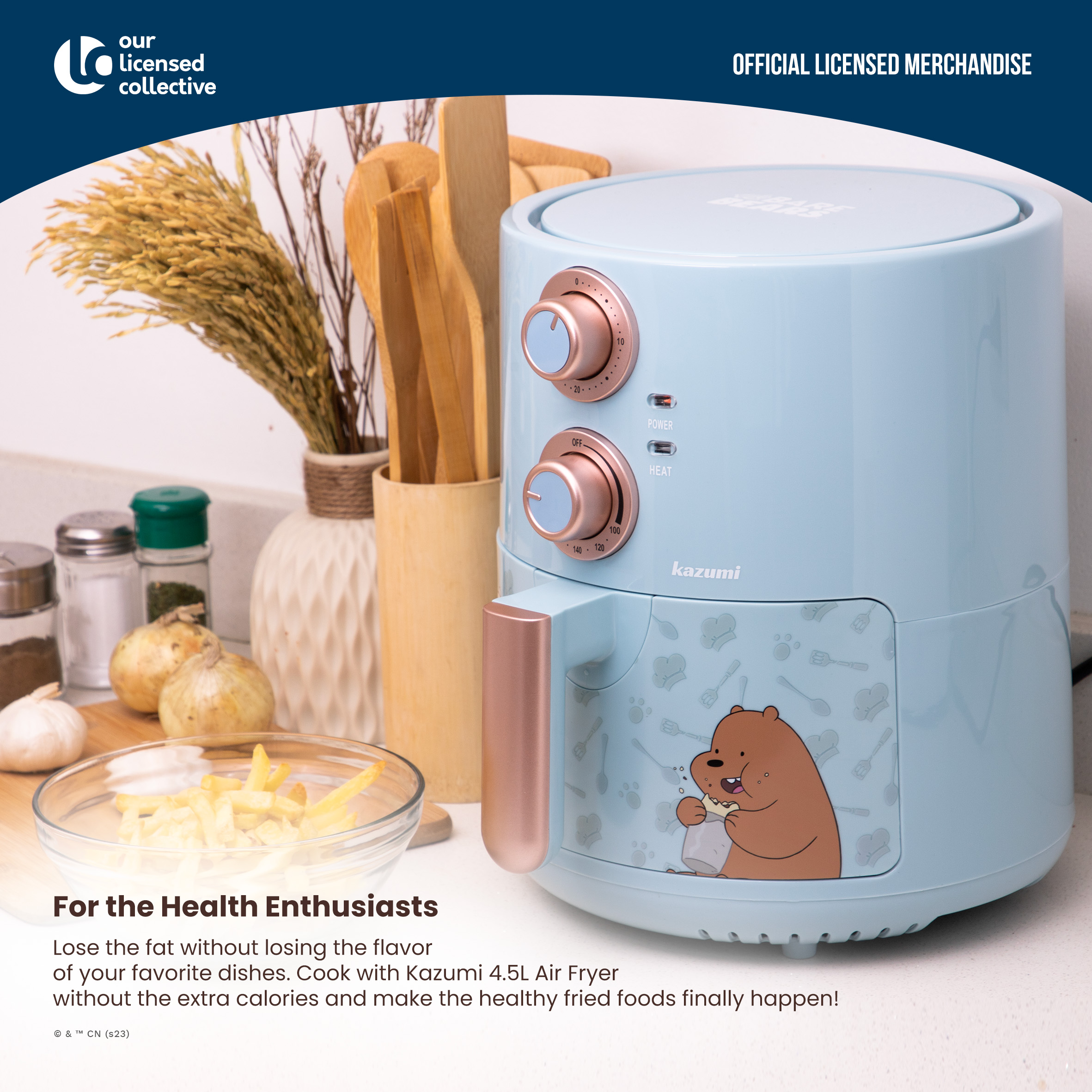 Kazumi We Bare Bears 4.5L Air Fryer - Turquoise Blue