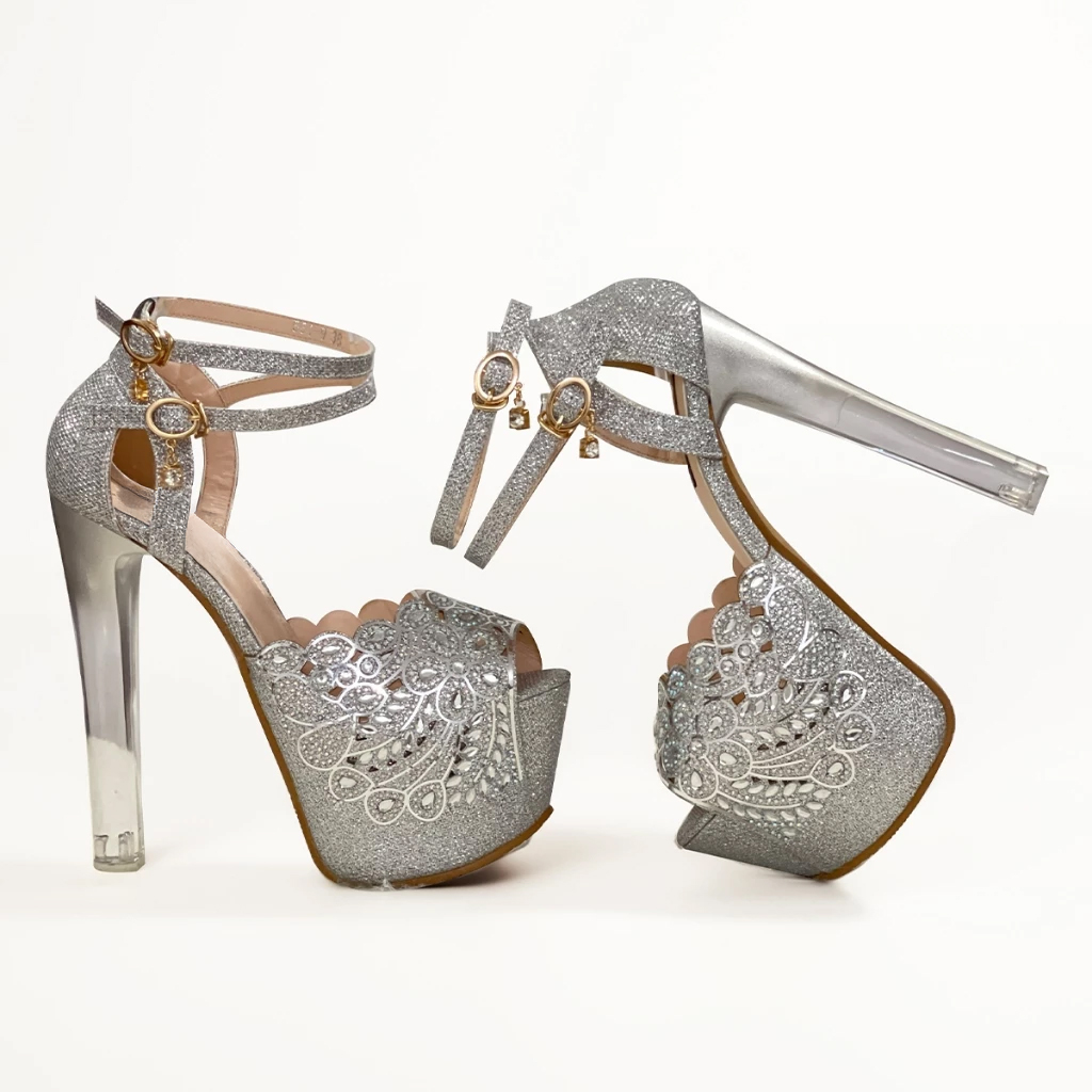 Inch Inch Chunky Heels GLASS HIGH HEELS INCHES ELEGANT PAGEANT