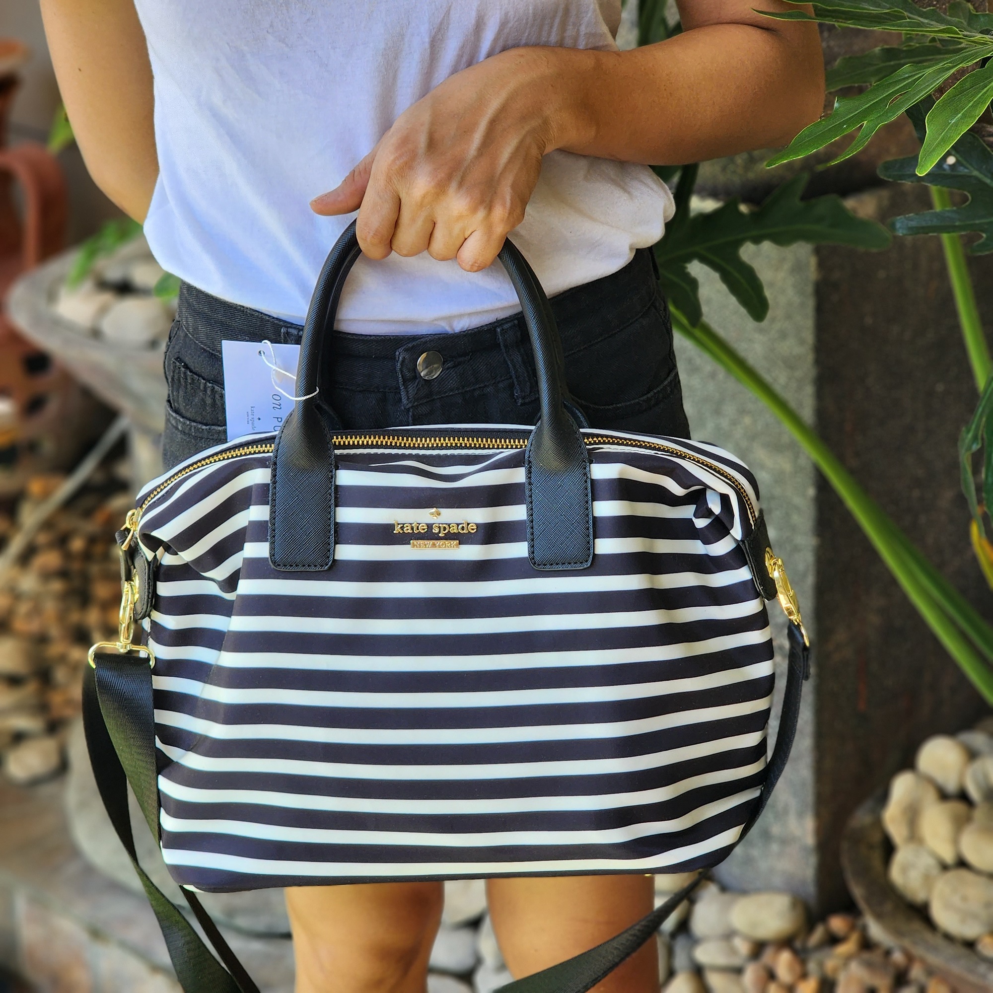 Guaranteed Original Kate Spade Lyla Crossbody Classic Nylon Bag With Black  White Stripe Print | Lazada PH
