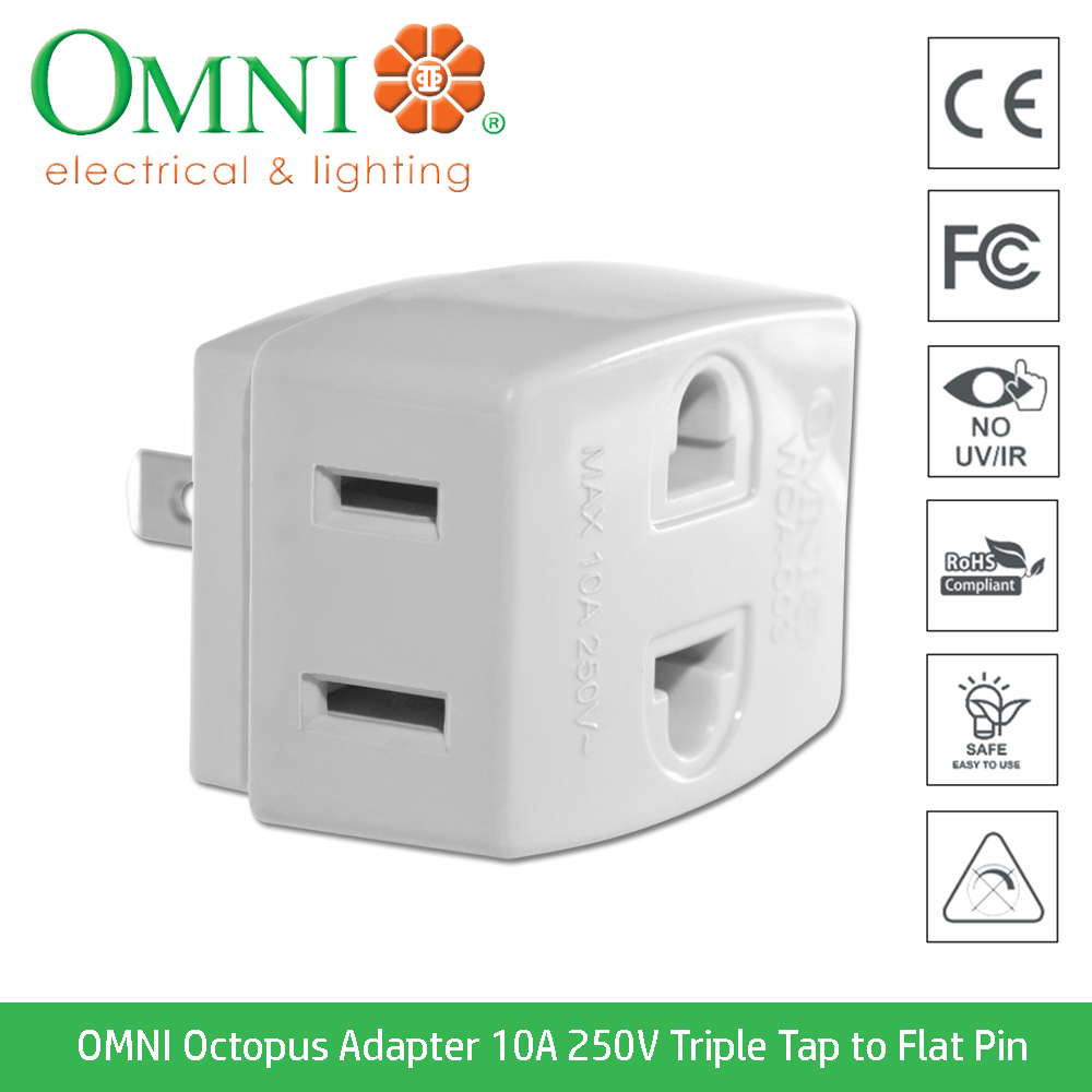 OMNI Octopus Adapter 10A 250V Triple Tap to Flat Pin Model WOA003