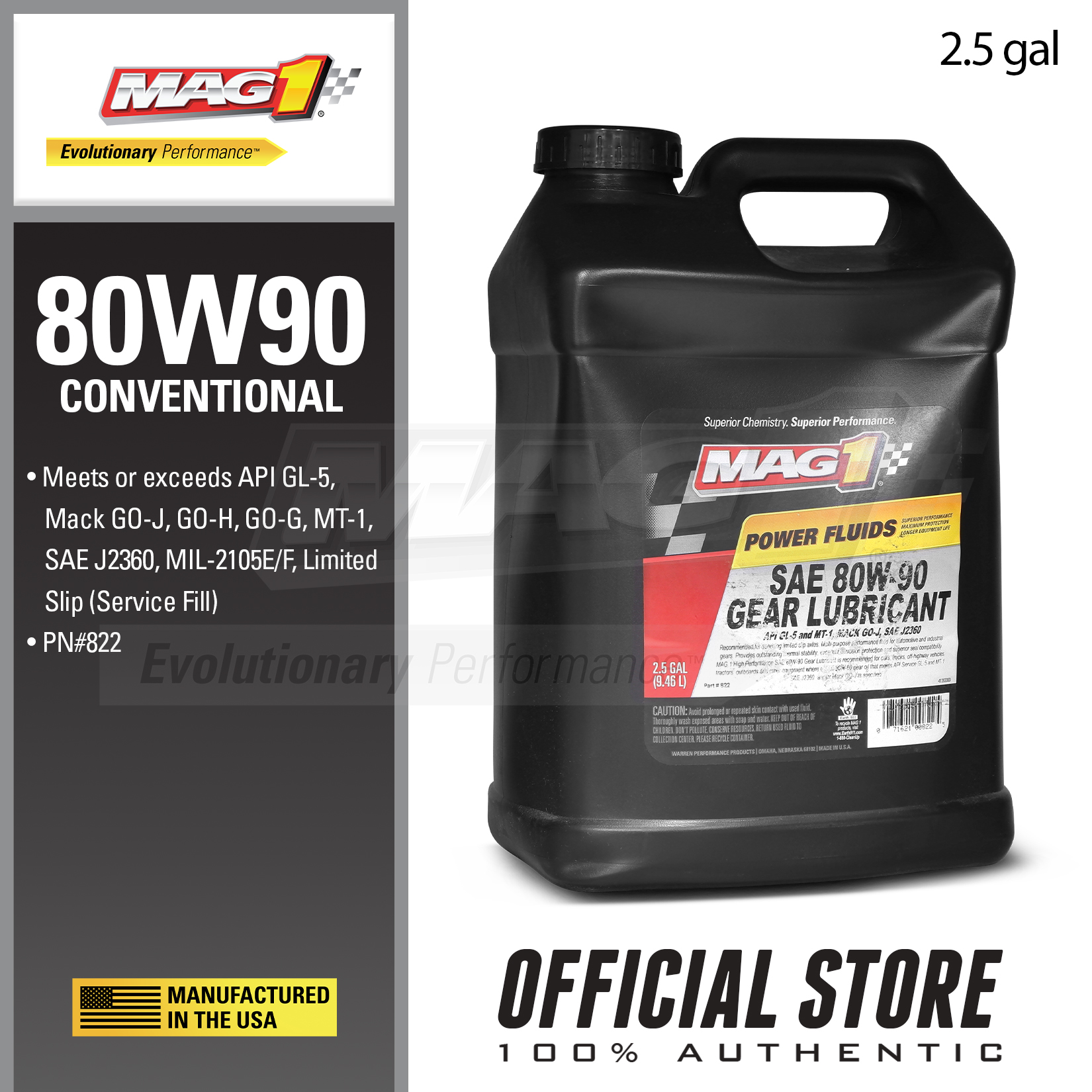 MAG 1 80W90 GL5 Car Gear Oil 2.5gal (9.463L) MAG1 PN822 (Clearance