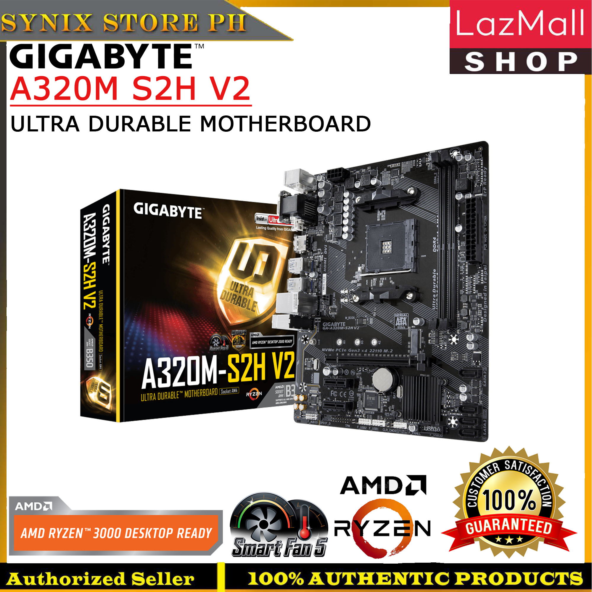 GIGABYTE A320M-S2H V2 AMD Socket AM4 Ultra Durable AMD Motherboard for ...