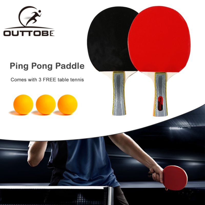 Outtobe Ping Pong Paddle Set - Table Tennis Racket with 2 Bats and 2 Ping Pong Balls and Table Tennis Paddle Case with Sponge Anti-collision Edging & Double-sided Reverse Adhesive