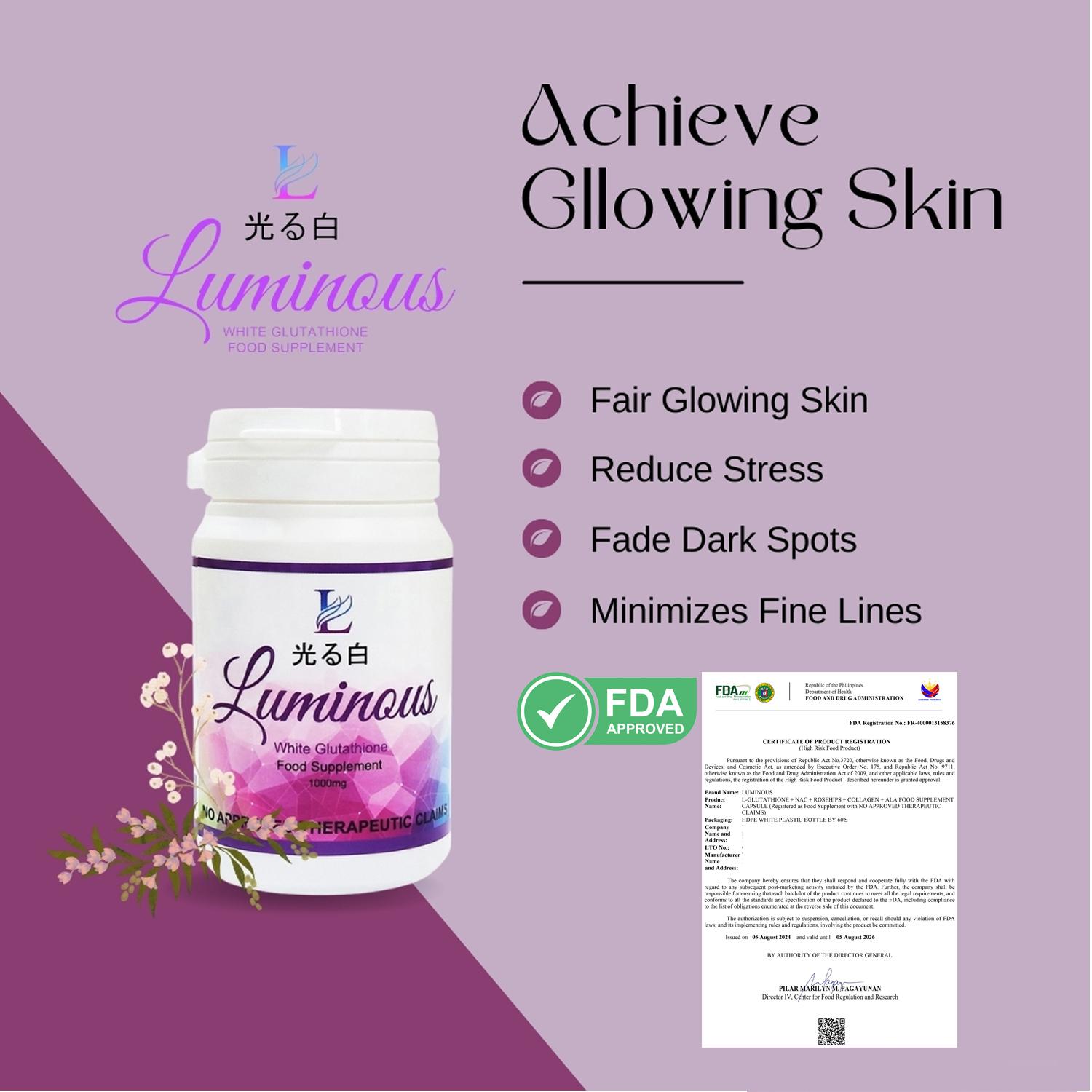 Luminous White Glutathione 1000mg x 60 Capsules