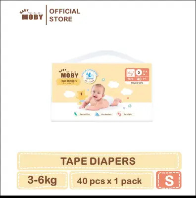 Baby Moby Chlorine Free Tape Diapers (Small Size 3-6kgs) - 40 pcs