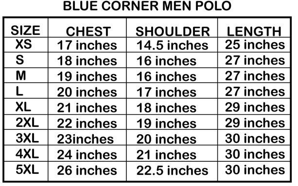 blue corner polo shirt size