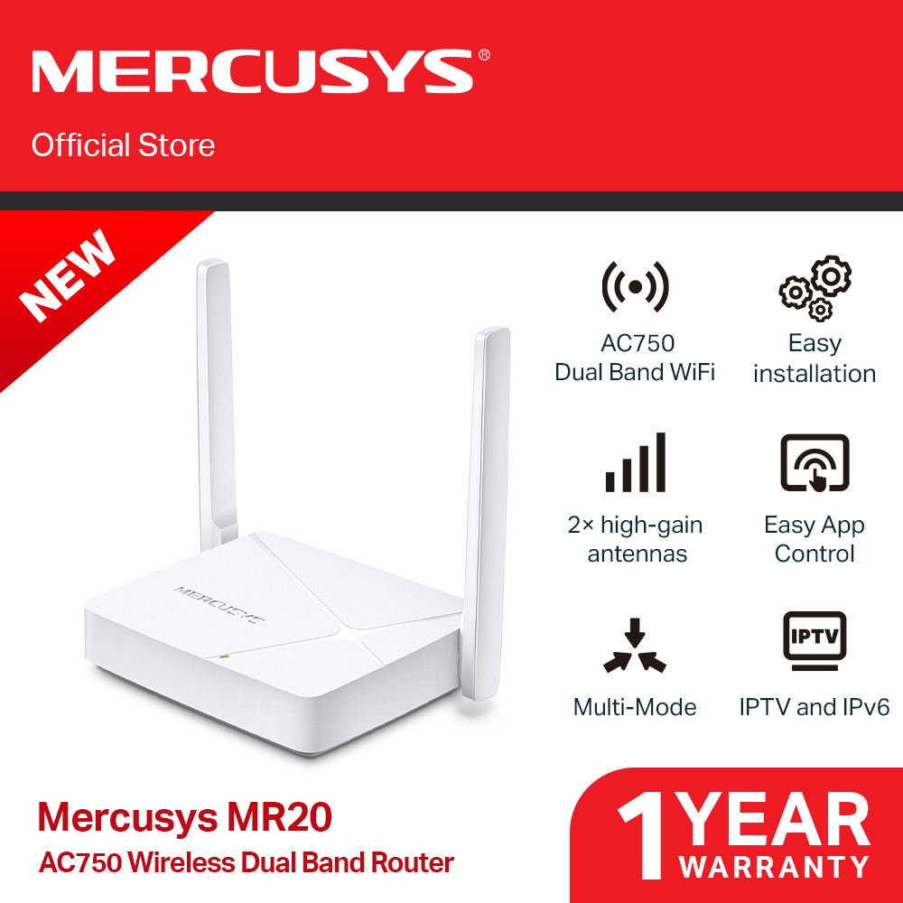 Mercusys MR20 AC750 Wireless Dual Band Router IPTV and IPv6 Supported