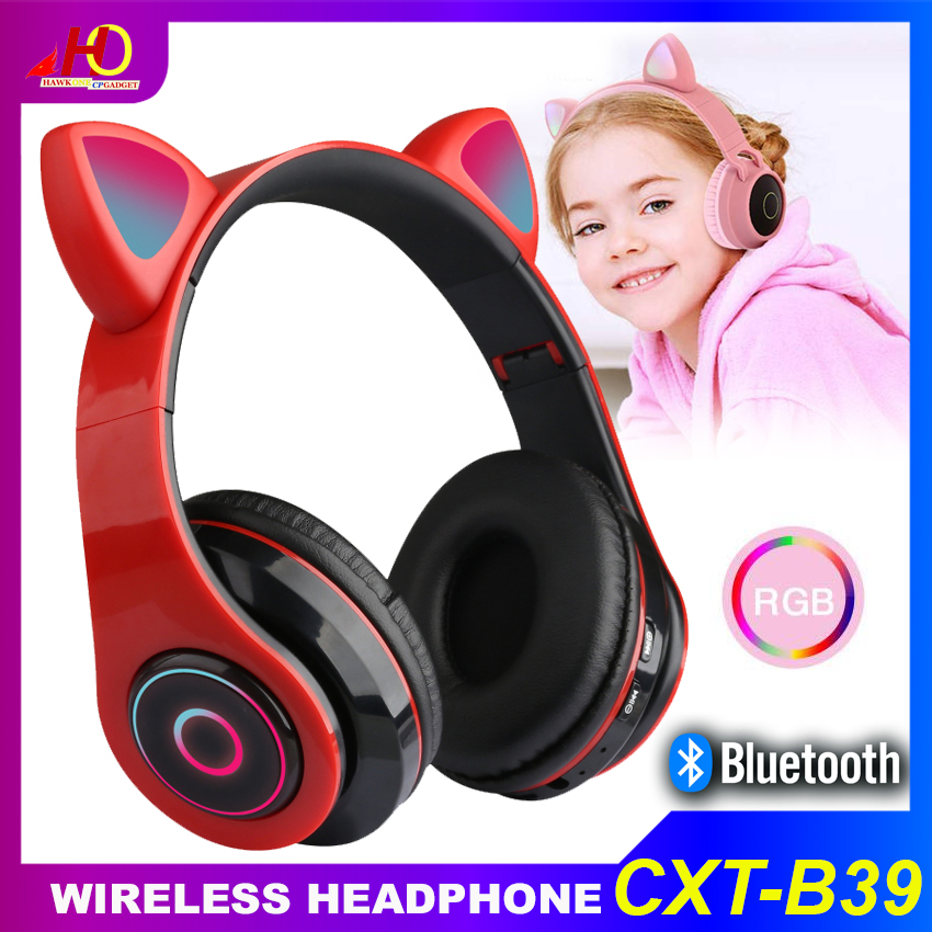 CXT-B39 Earphone Cute Kids Cat Ear Headphones LED Adjustable Wired ...