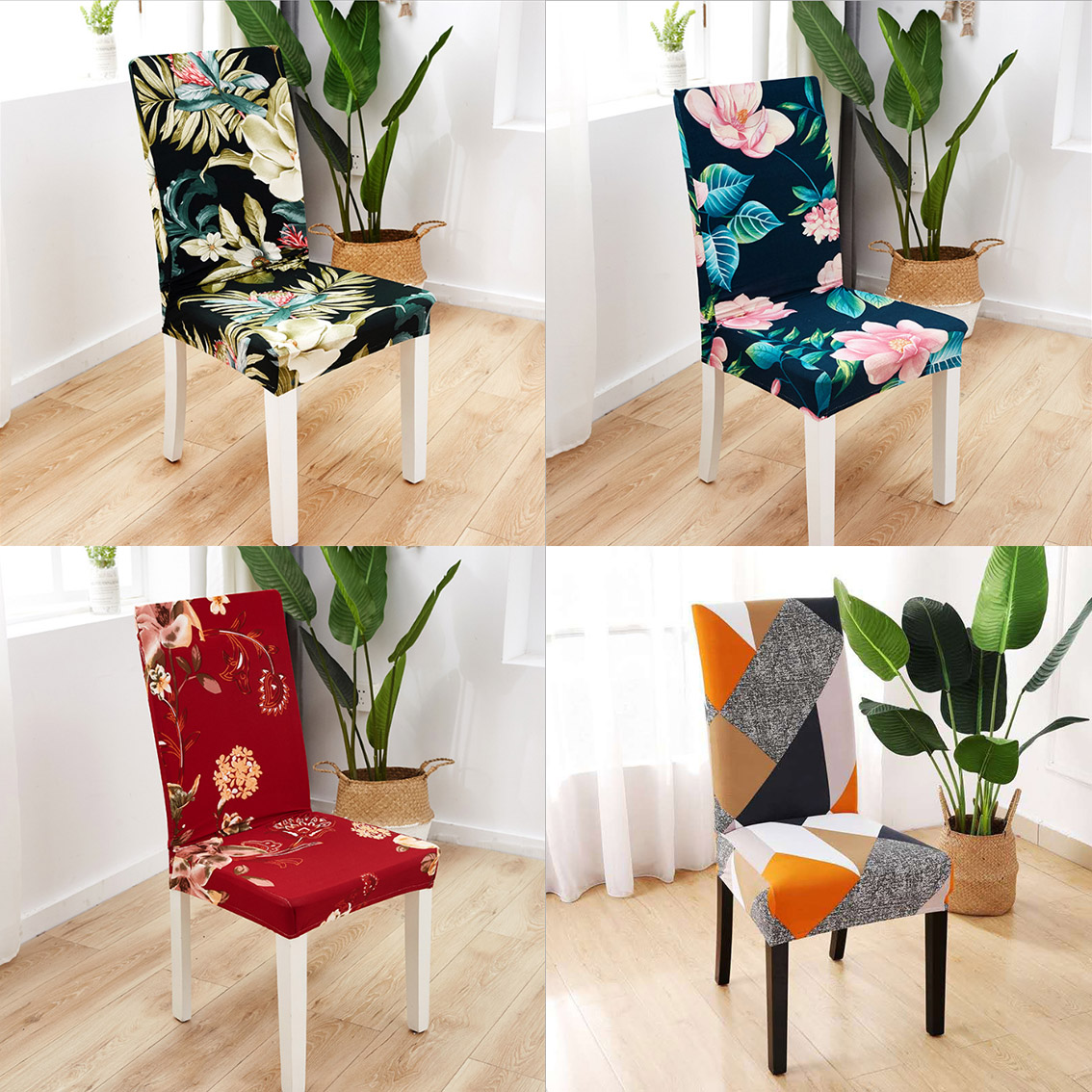 Set of 2 Flamingo P Dining Chair Seat Cover Stretch Spandex Chair Seat Covers Chair Seat Cushion Slipcovers for Dining Room Chairs Removable Washable Chair Seat Covers Black