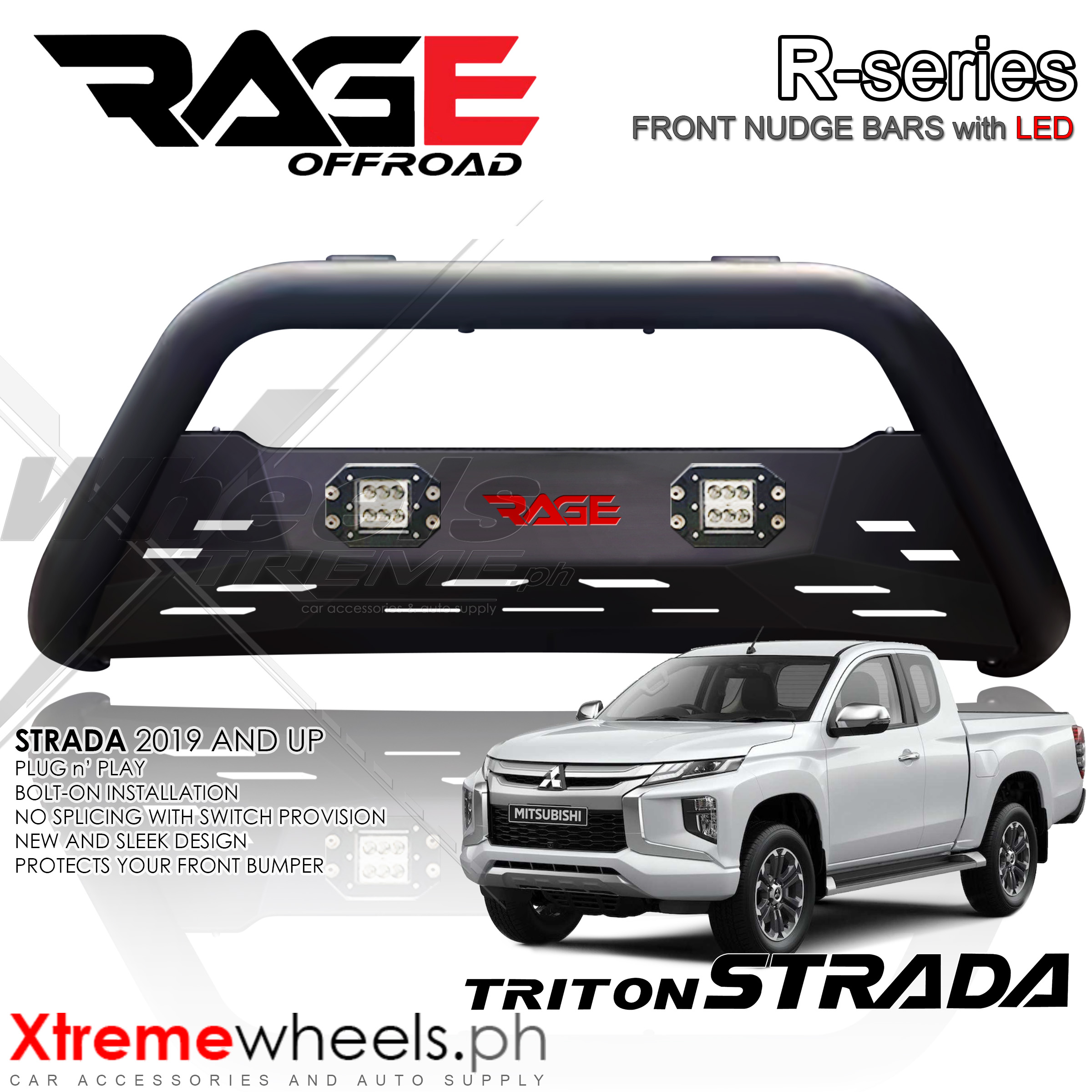 MITSUBISHI STRADA 2015-2023 RAGE R series NUDGE BAR / BULL BAR / FRONT ...