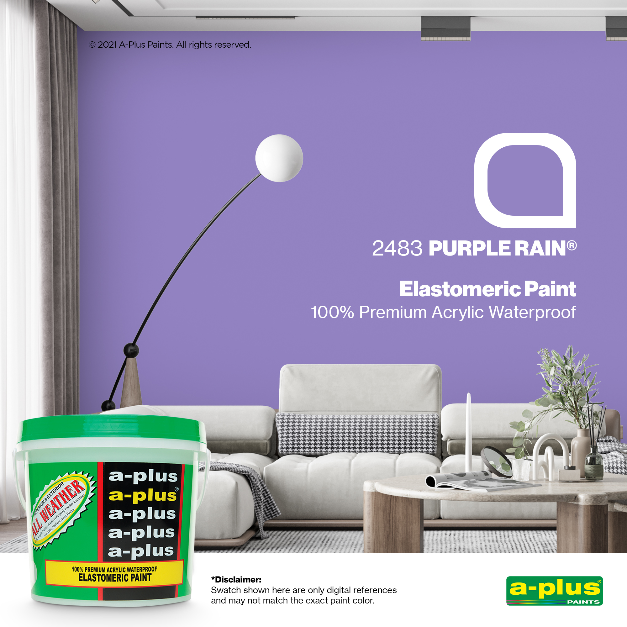 A-Plus All Weather 4L - 2483 Purple Rain/ FAMILY COLOR VIOLET for Interior  & Exterior Concrete, Wood, and Well Primed Metal Surface Paint | Lazada PH