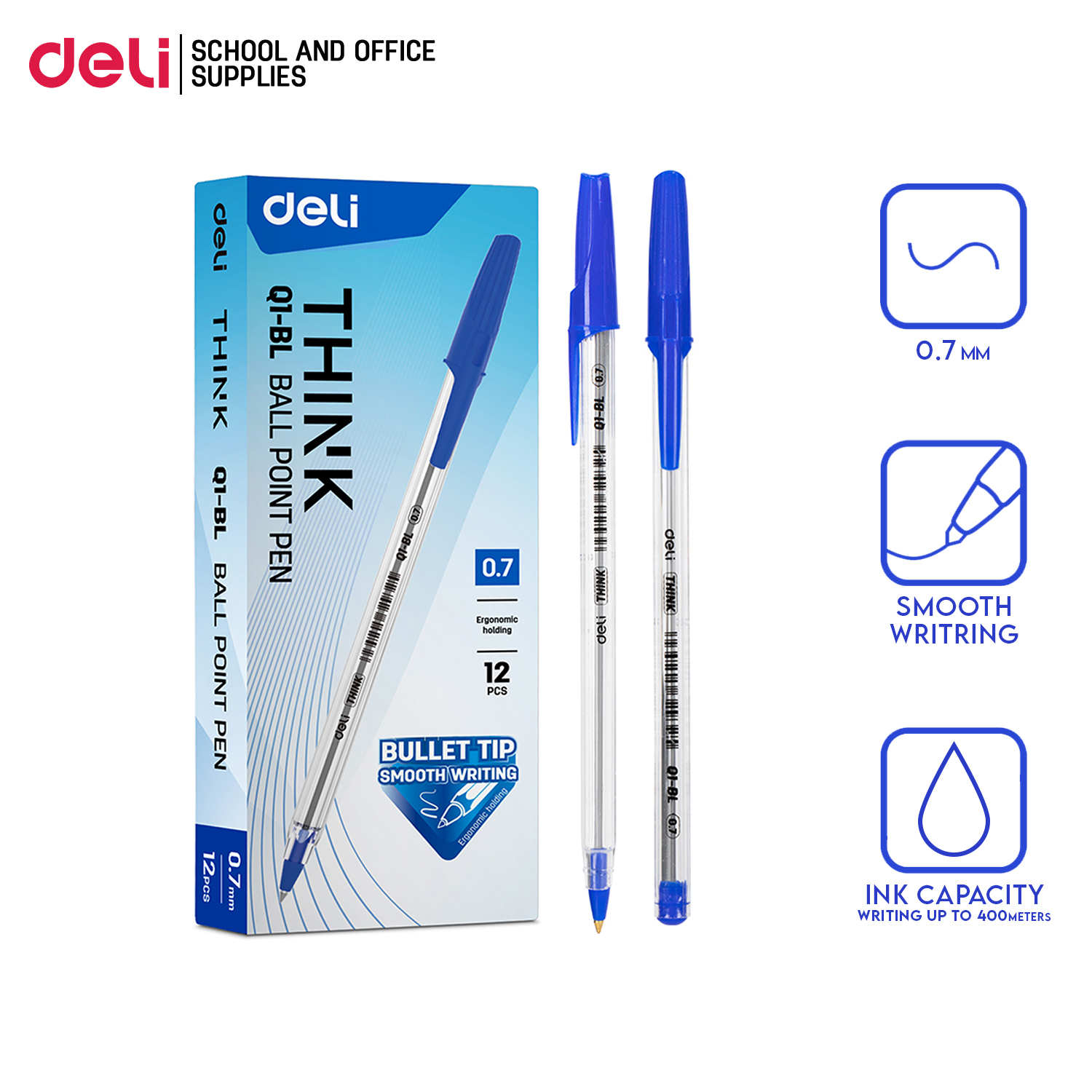 Deli Q1BL Think 0.7mm Bullet Tip Ball Point Pen [79Q1BL] Lazada PH