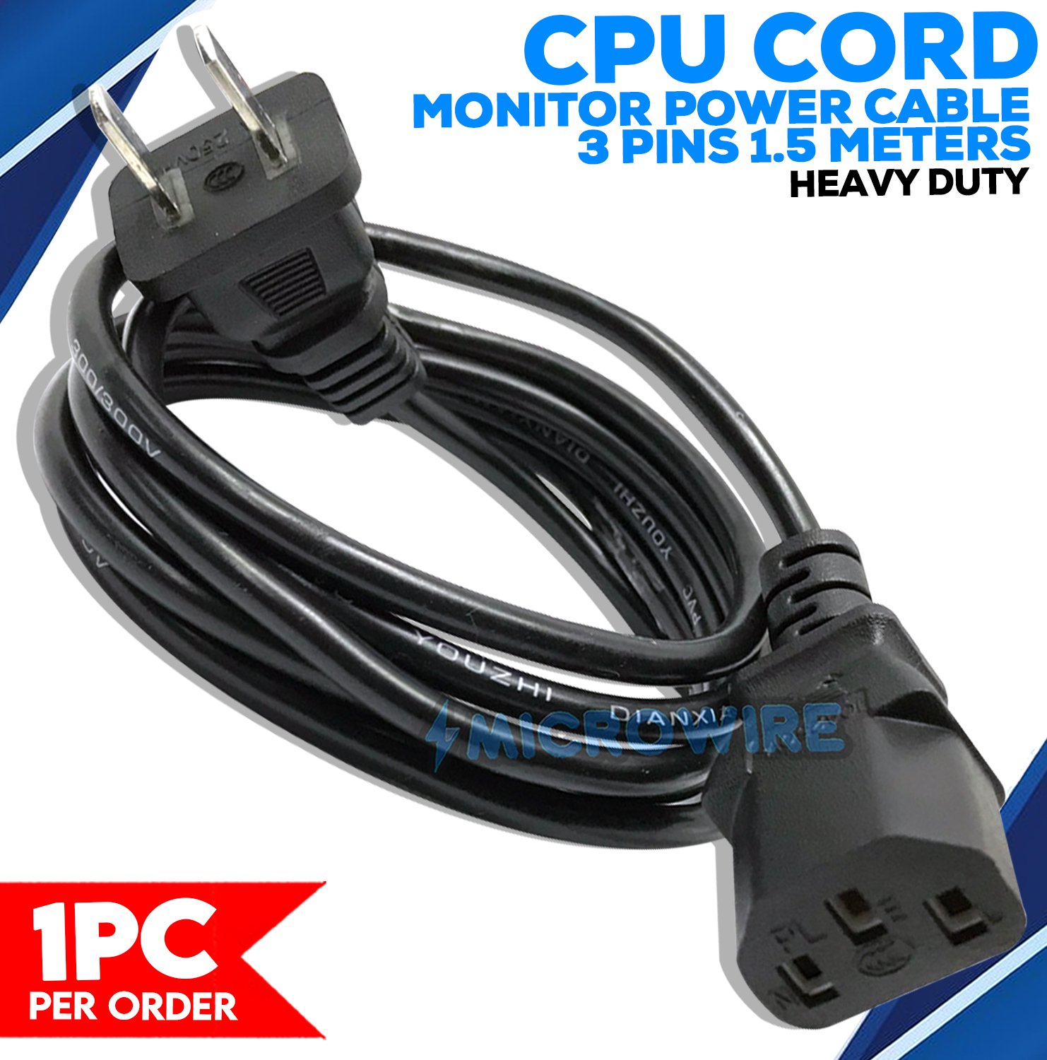 CPU Power Cord 1.5m, Monitor Power Cable / PC Power Cord, Power Supply