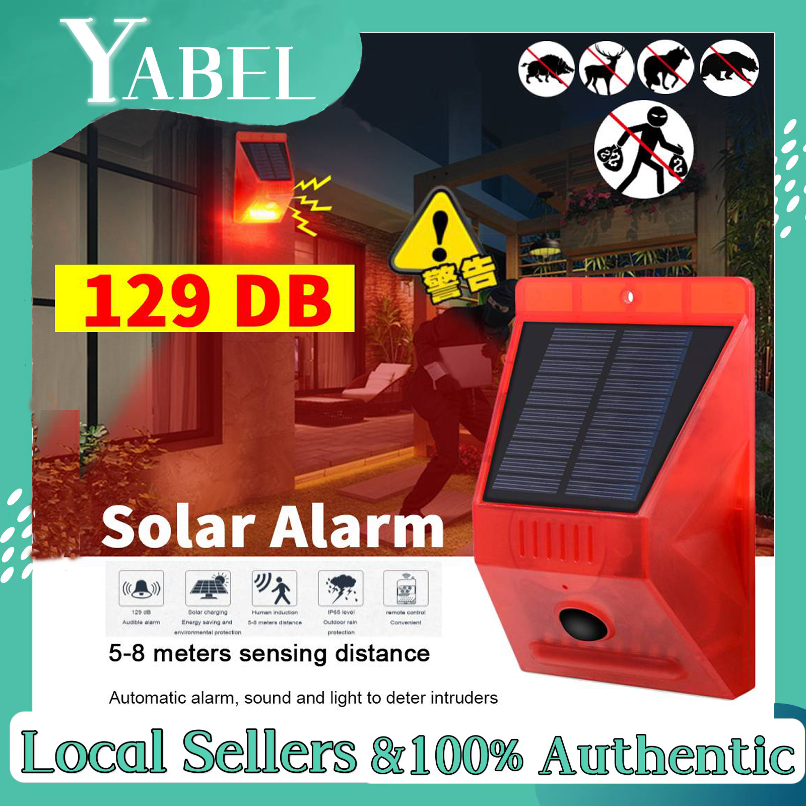 【Alarm System】Solar Warning Light IP65 129db Led Remote Control Loud