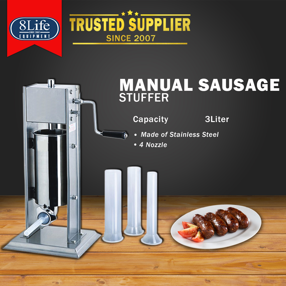 Vertical Meat Stuffer – 3L Sausage Stuffer Machine with Nozzles