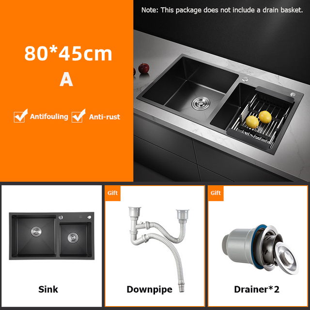 QUITE Nano 304 Stainless Steel Kitchen Sink Black Dishwasher Sink