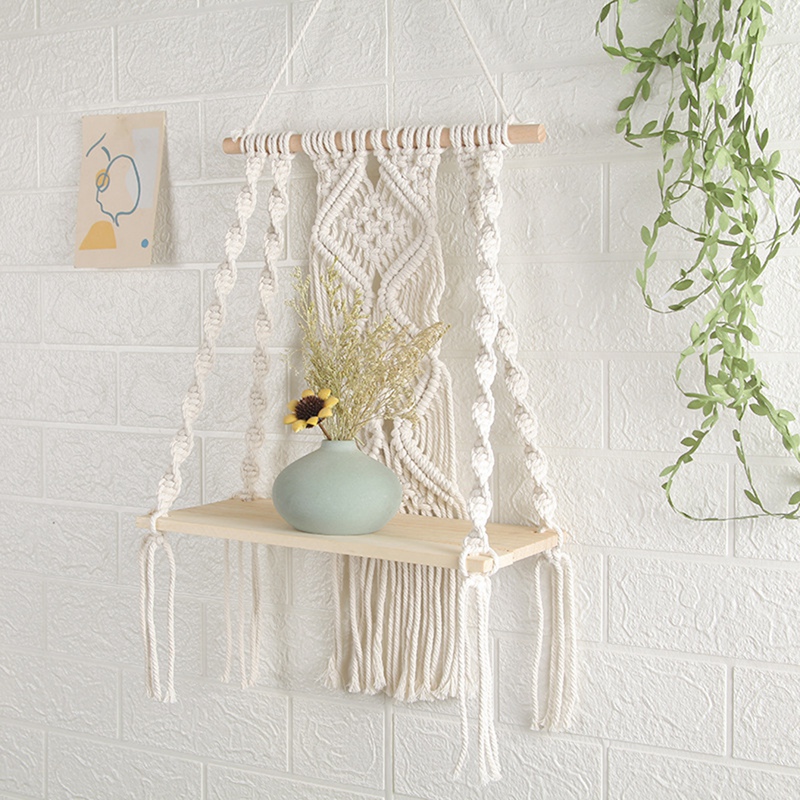 Boho Macrame Wall Hanging Shelf Handmade Woven Tassel Tapestry Rack ...