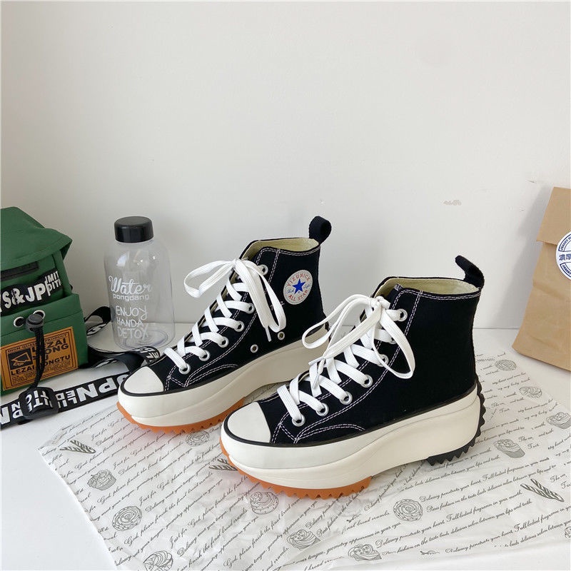 Women Black High Ankle Top Wedge Heels Canvas Lace Up Sneakers Shoes-iangel.vn