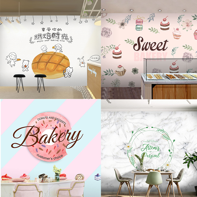 Cake Shop Wallpaper Cartoon Minimalist Creative Baking Bakery Dessert Shop  Decoration Photo Background Milk Tea Shop Wallpaper | Lazada PH