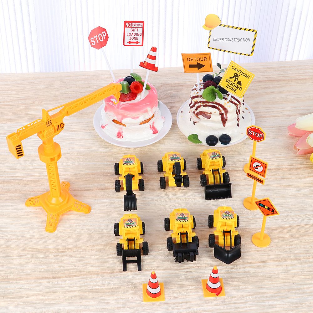 【COD+IN STOCK】Mini Construction Crane Truck Cake Topper Road Sign ...