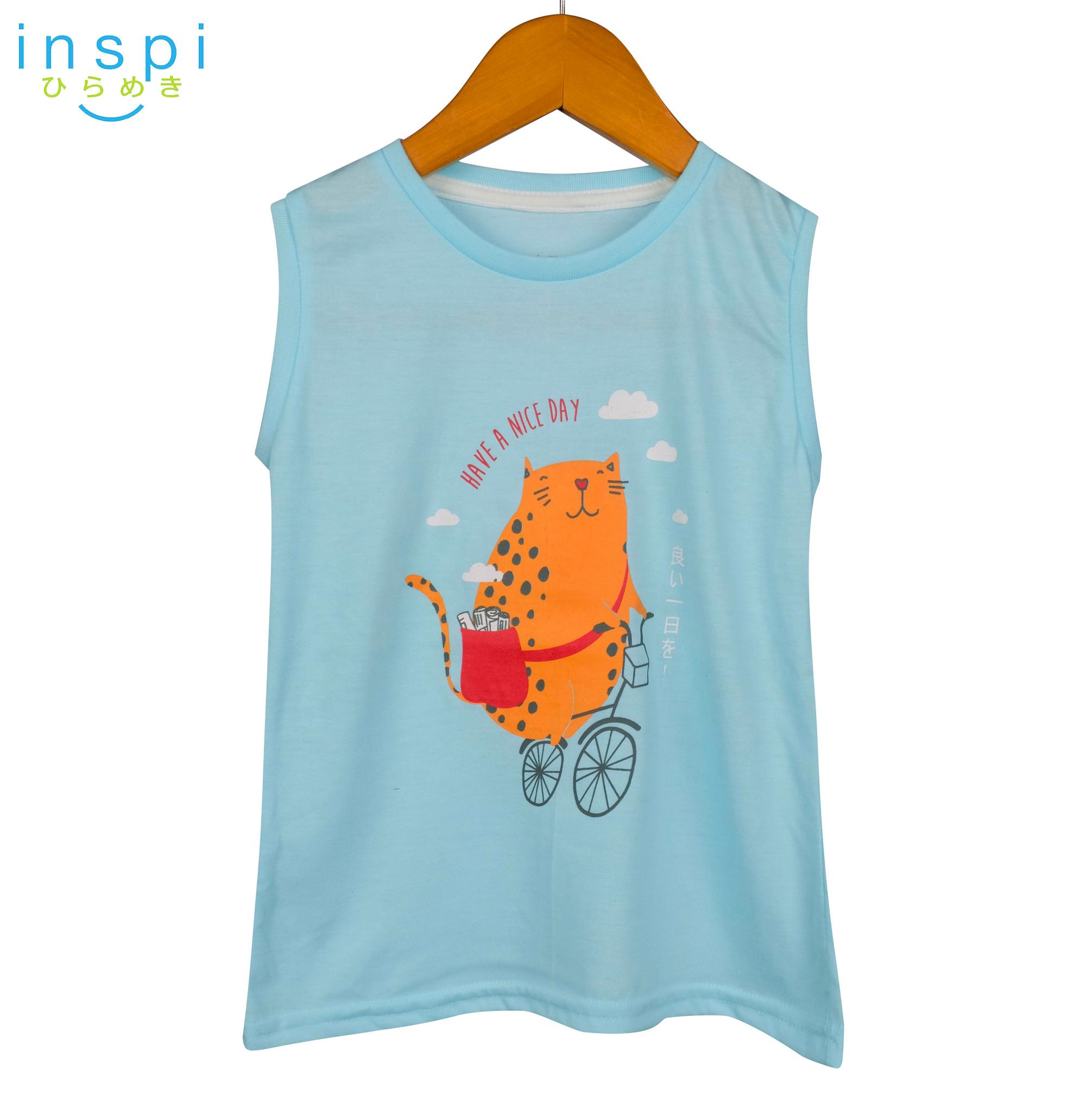 INSPI Kids Girls Newspaper Cat (Blue) Sando Top shirt top tee t shirt ...