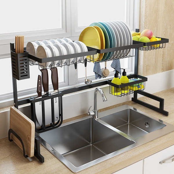Dish Drying Rack Over Sink, Stainless Steel - [85 - 100 x 32 x 52 cm] –