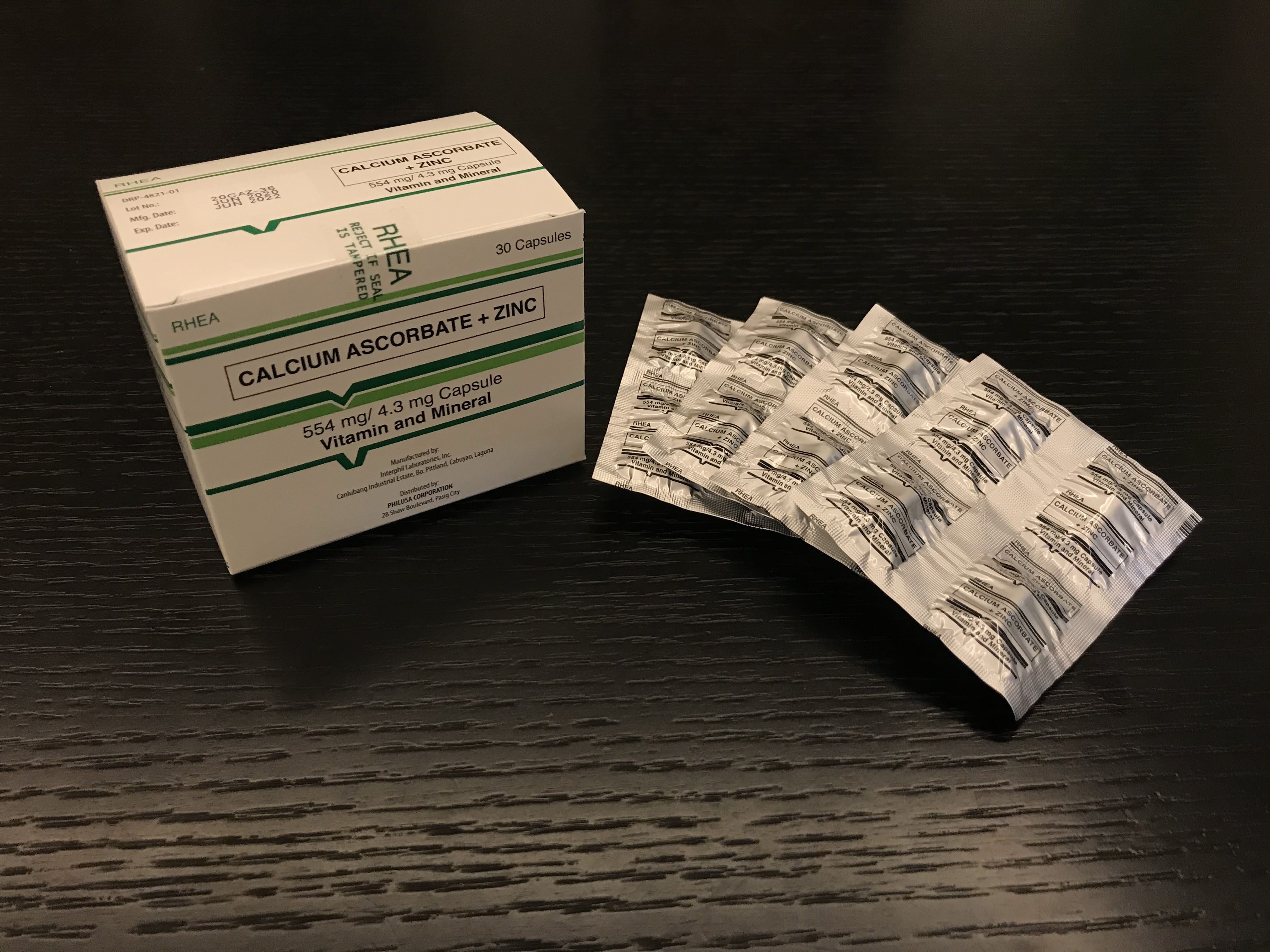 Rhea Calcium Ascorbate + Zinc 554 mg/4.3 mg Capsule (30 capsules