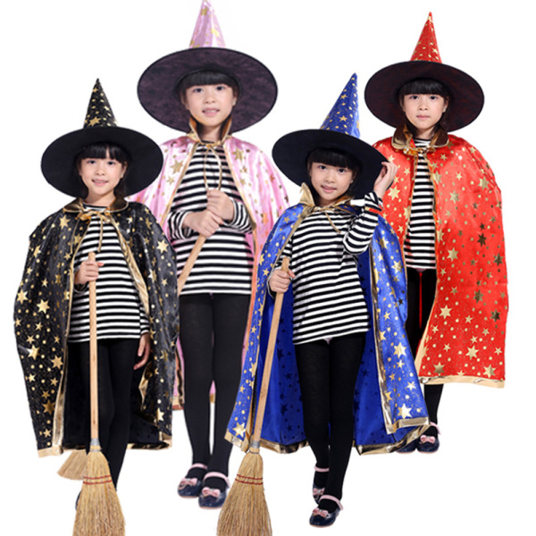 DEFDFQW Phù thủy Bọn trẻ Bọn trẻ Áo choàng sao Mũ sao Quần áo phù thủy Hóa trang Áo choàng Halloween Trang phục biểu diễn Hiển thị trang phục Áo choàng cosplay