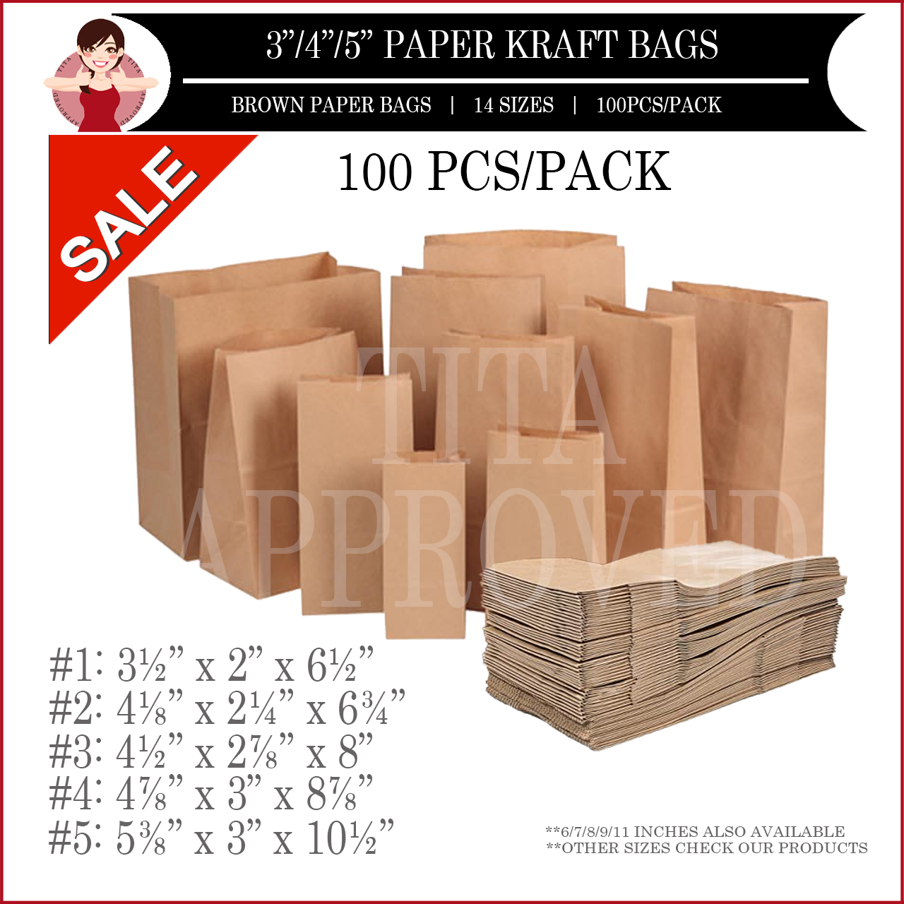 3"/4"/5" inches Thick 100 Pcs Brown Kraft Paper Bag Paperbag Take Out Bag  Gift Bag For Packaging Tita Approved | Lazada PH