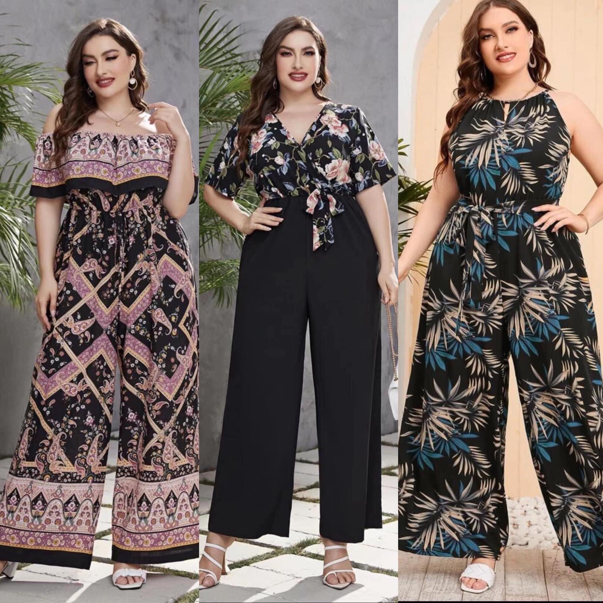 Fashion plus size wide leg jumpsuit floral jumpsuit vintage style