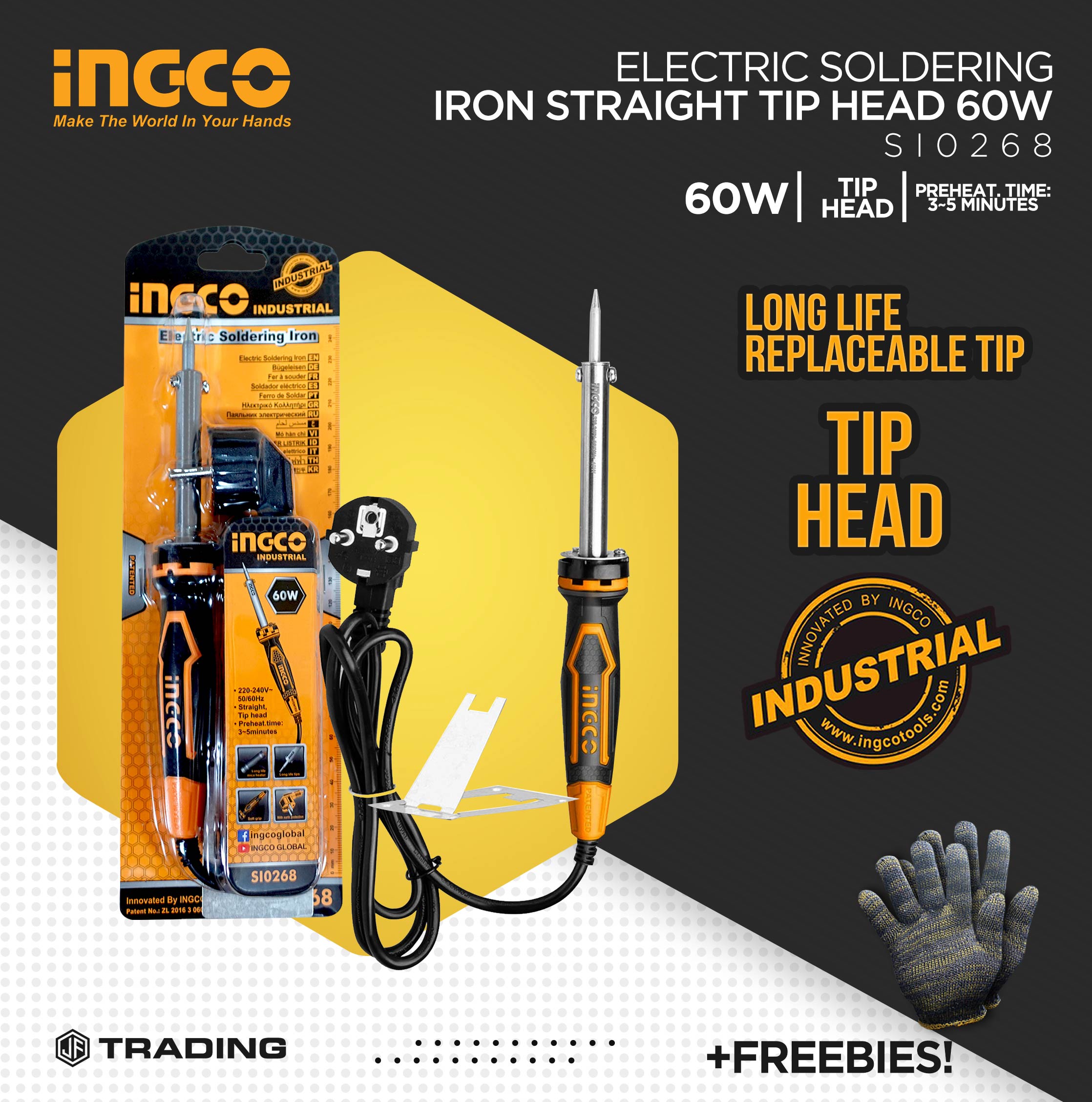 INGCO Industrial Electric Soldering Iron Straight Tip Head 60W SI0268