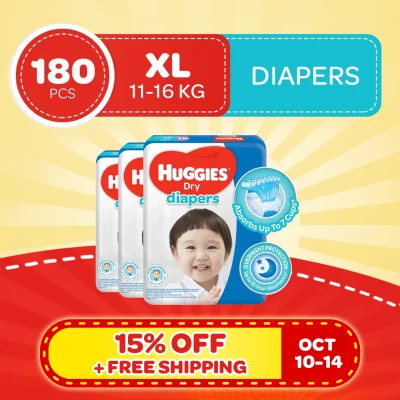 Huggies Dry XL (12-16 kg) - 60 pcs x 3 packs (180 pcs) - Tape Diapers