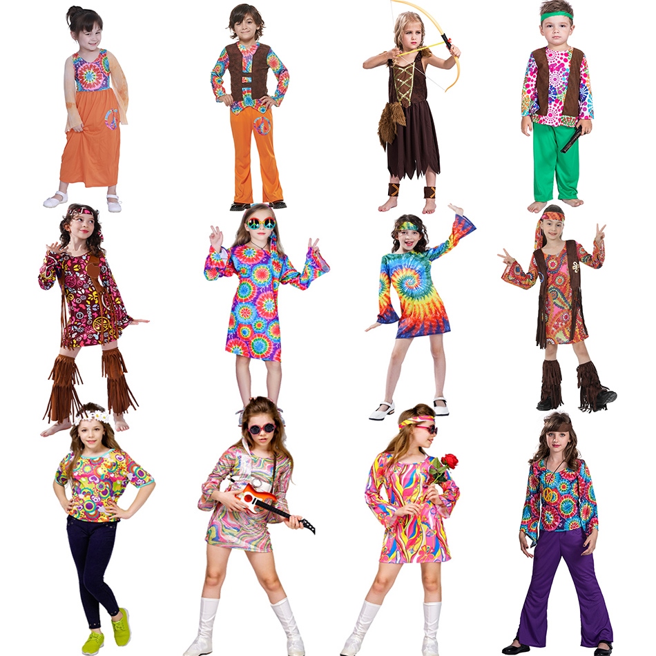 Girls Boys Kids Fancy Dress Disco Clothing 60S 70S Hippie Halloween Cosplay  Costume Christmas Party Children Purim Outfits Suit | Lazada Ph