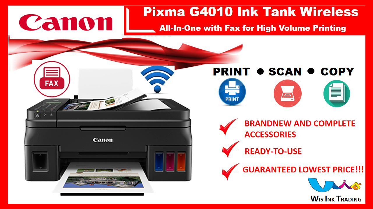 Canon PIXMA G4010 Refillable Ink Tank Wireless AllInOne with Fax for