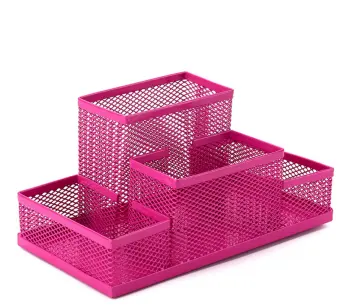 Pink Mesh Cube Metal Stand Combination Holder Desk Desktop
