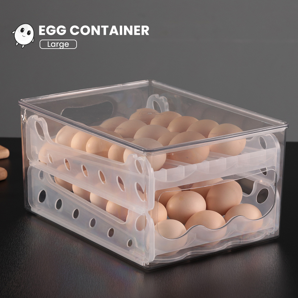 20 Grid 2layer Stackable Egg Holder For Refrigerator Drawer Pull Out, Clear Egg  Container Fridge Storage Box Plastic(m)