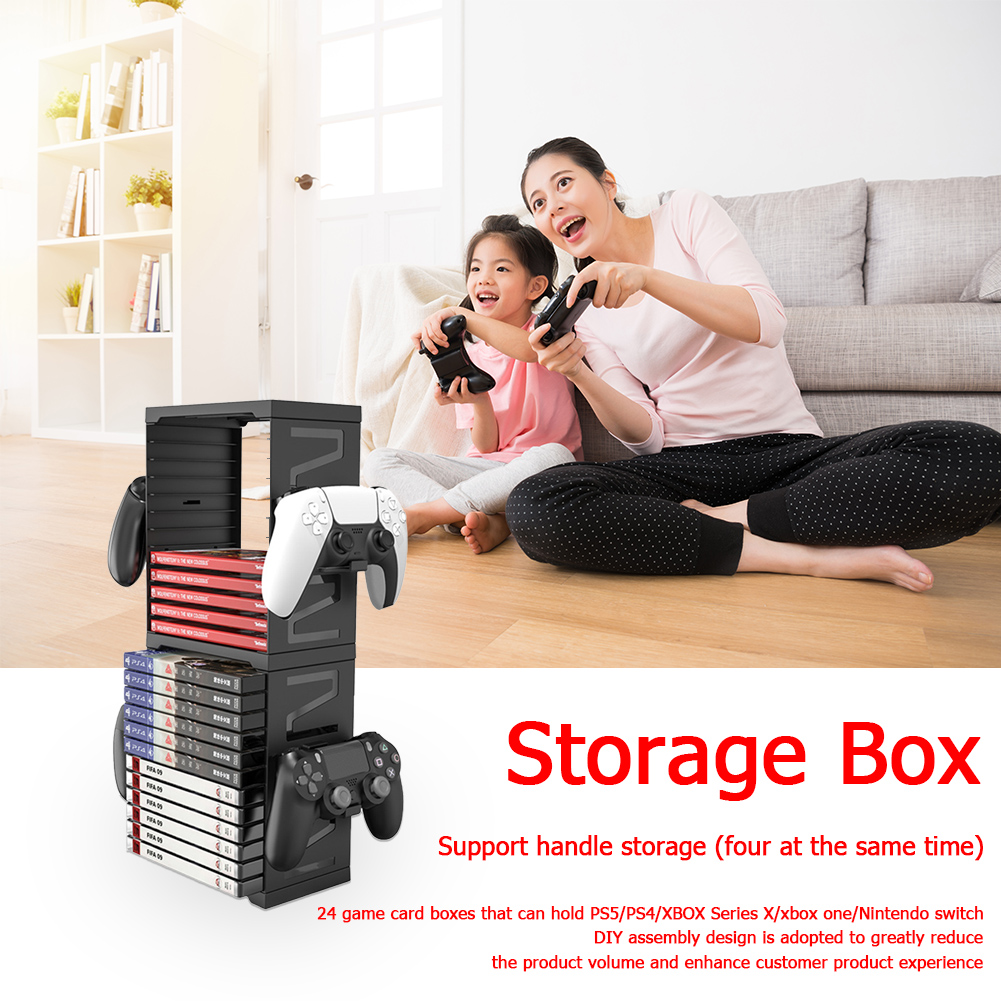 24 Games Disc Storage Tower Holder Controller Bracket for PS5/PS4/Switch