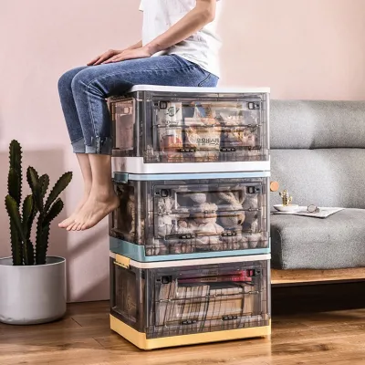 Foldable Storage With Roller Folding Organizer Transparent Toy Snack Storage Box Book Storage Box