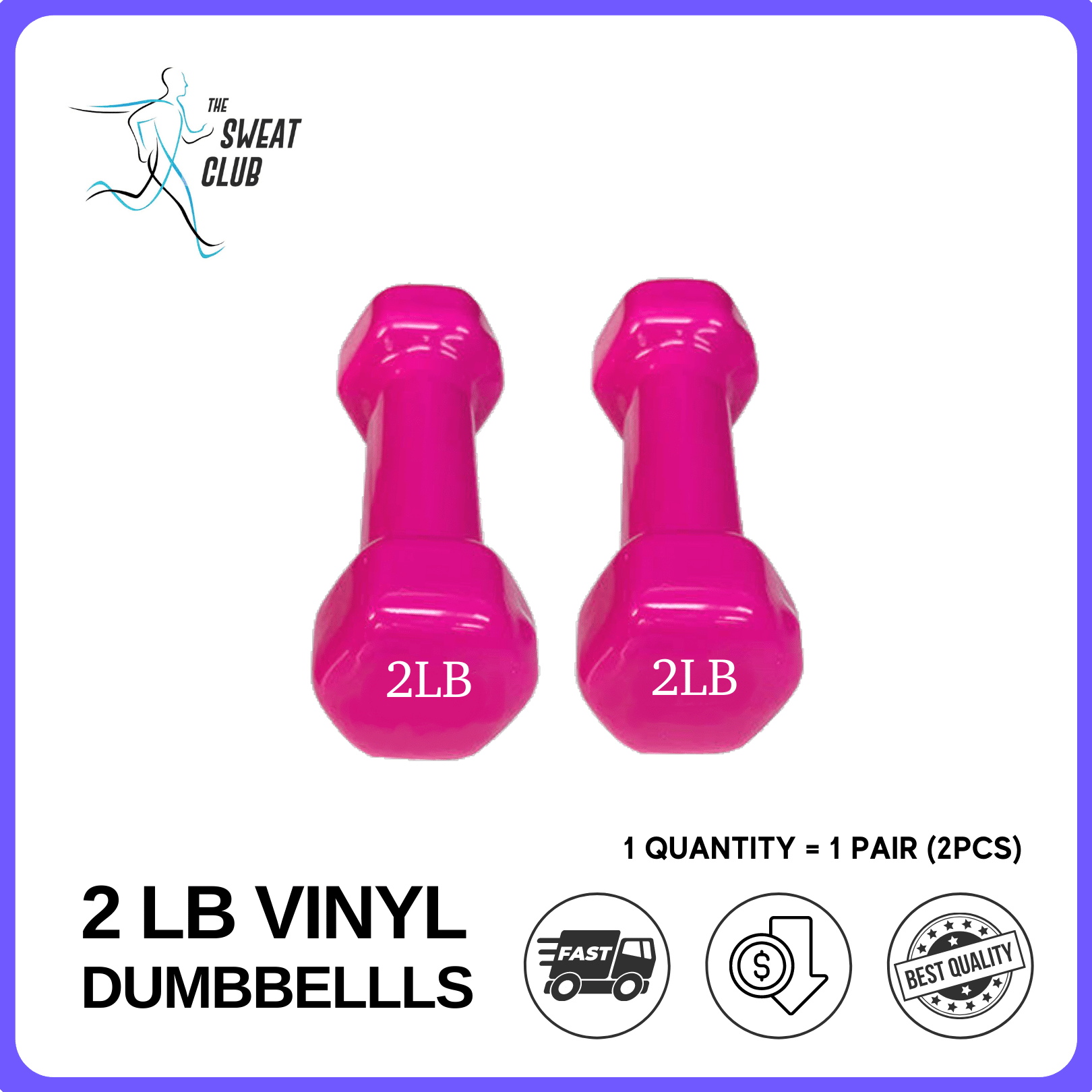 2 LBS Vinyl Dumbbell Sports High Quality Premium Weight Lift Dumbell ...