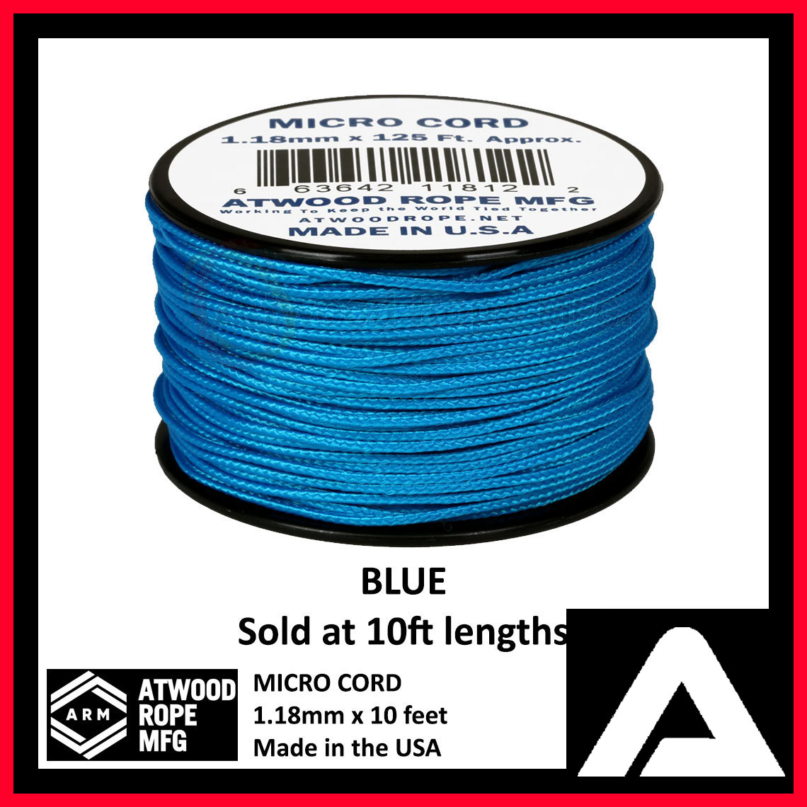 Atwood USA - Micro Cord - 10 Feet - MicroCord 1.18mm dia Paracord Made in  the USA