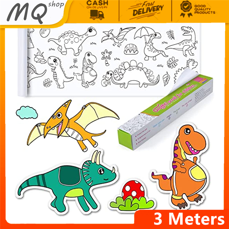 Childrens Drawing Roll, Coloring Drawing Roll of Paper for Kids Ages 4-8,  118×11.8 Inch DIY Sticky Drawing Paper Roll for Toddler, Wall Coloring  Stickers Gift for Kids Art, Dinosaur 