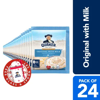 Quaker Flavored Oatmeal Original with Milk 40g (Pack of 24 + FREE Glass & Spoon Set)