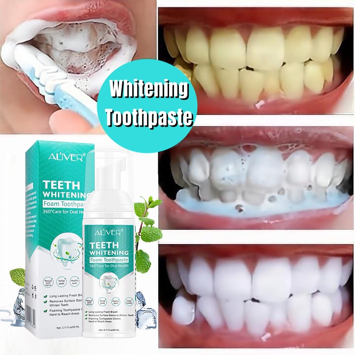 60ML Original ALIVER Teeth Whitening Mousse Toothpaste Cleansing teeth Remove Plaque Stains Oral