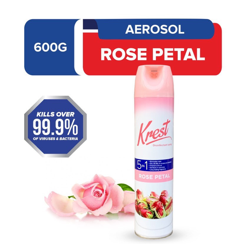Krest Disinfectant Spray and Air Freshener Rose Petal Scent 600g