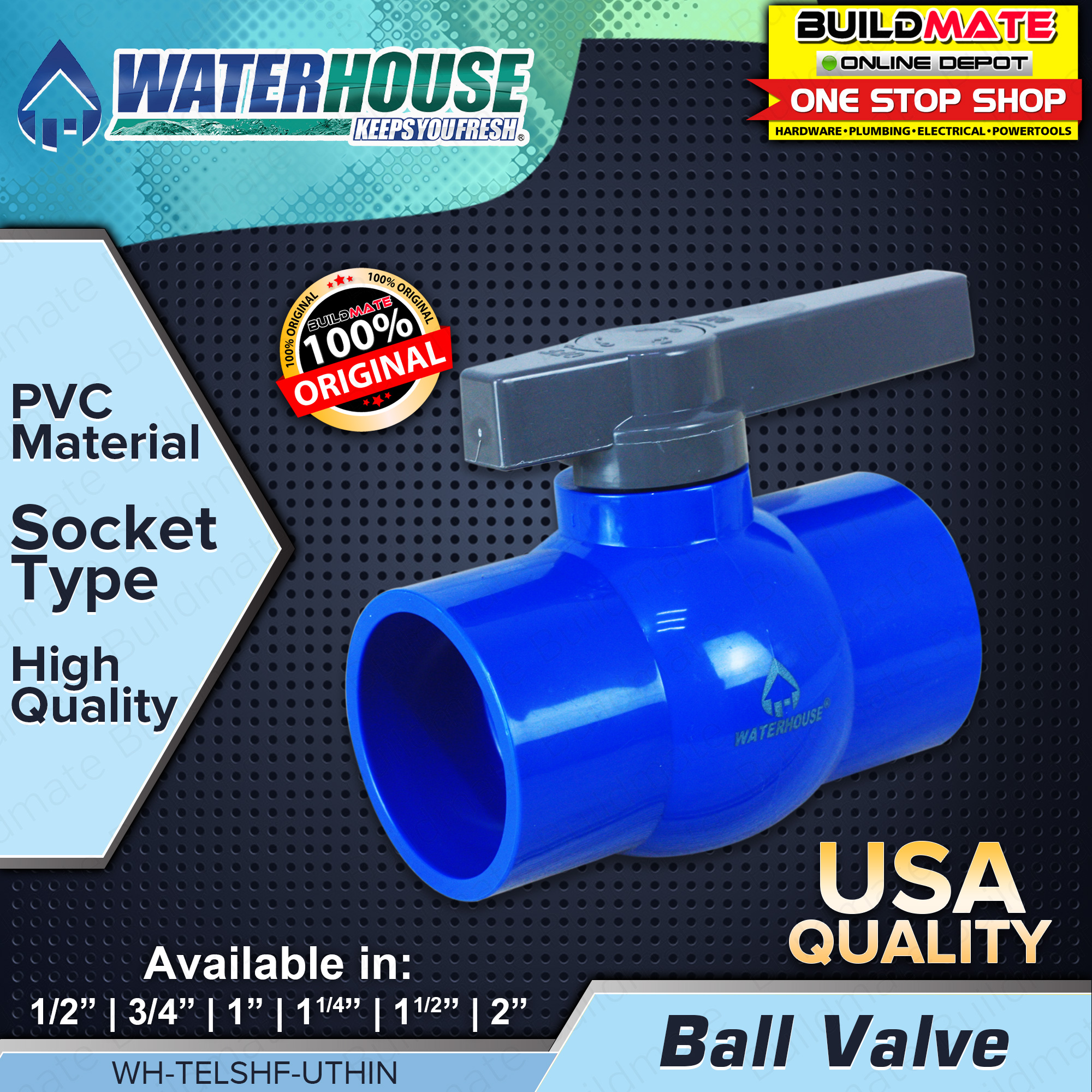 WATERHOUSE by POWERHOUSE PVC Ball Valve Socket Type 1/2" 3/4" 1