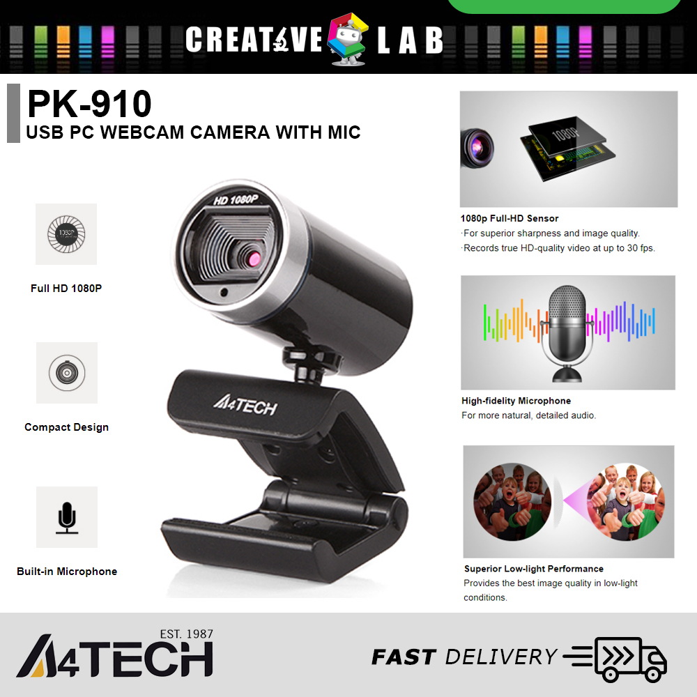 ORIGINAL A4TECH 1080P FULLHD WEBCAM (PK910H) Builtin microphone