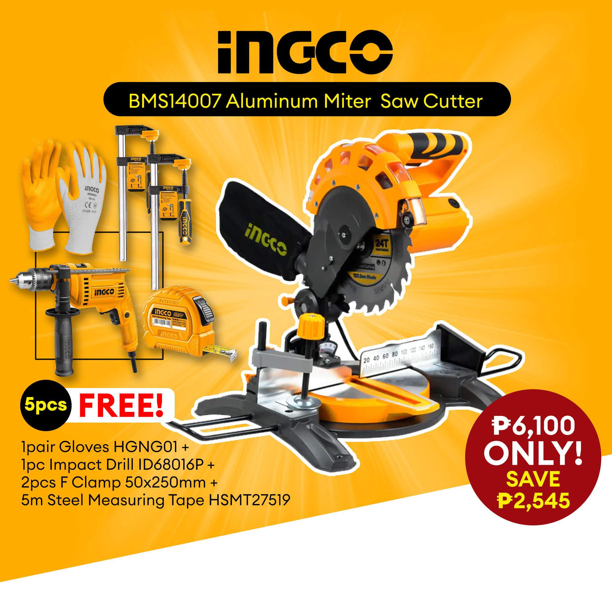 [BUY 1 TAKE 5 FREE] Ingco BMS14007 Industrial Mitre Saw / Miter Saw