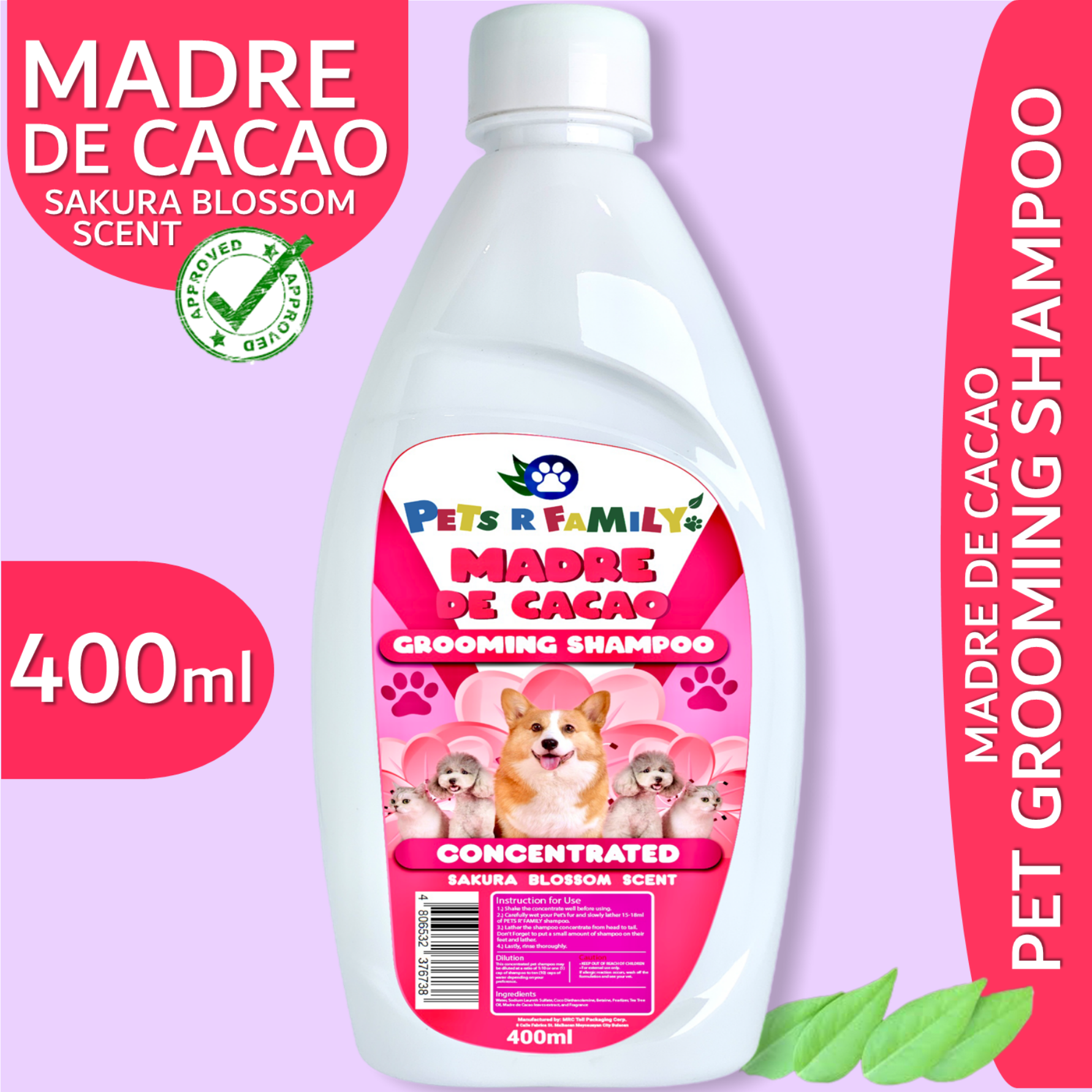 Madre de Cacao Pet Grooming Shampoo Sakura Blossom Scent 400ml PETS R