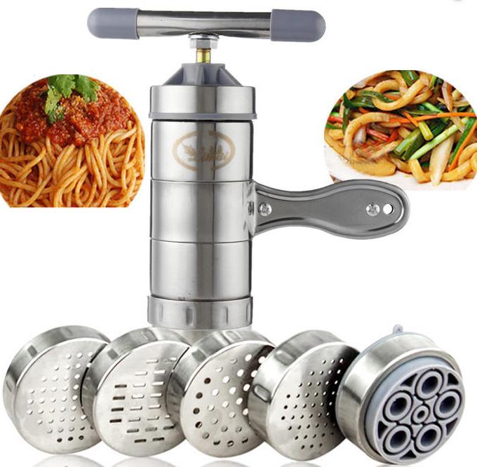 Manual Noodle Maker, Stainless Steel Noodle Press with 5 Noodle Mould Pasta